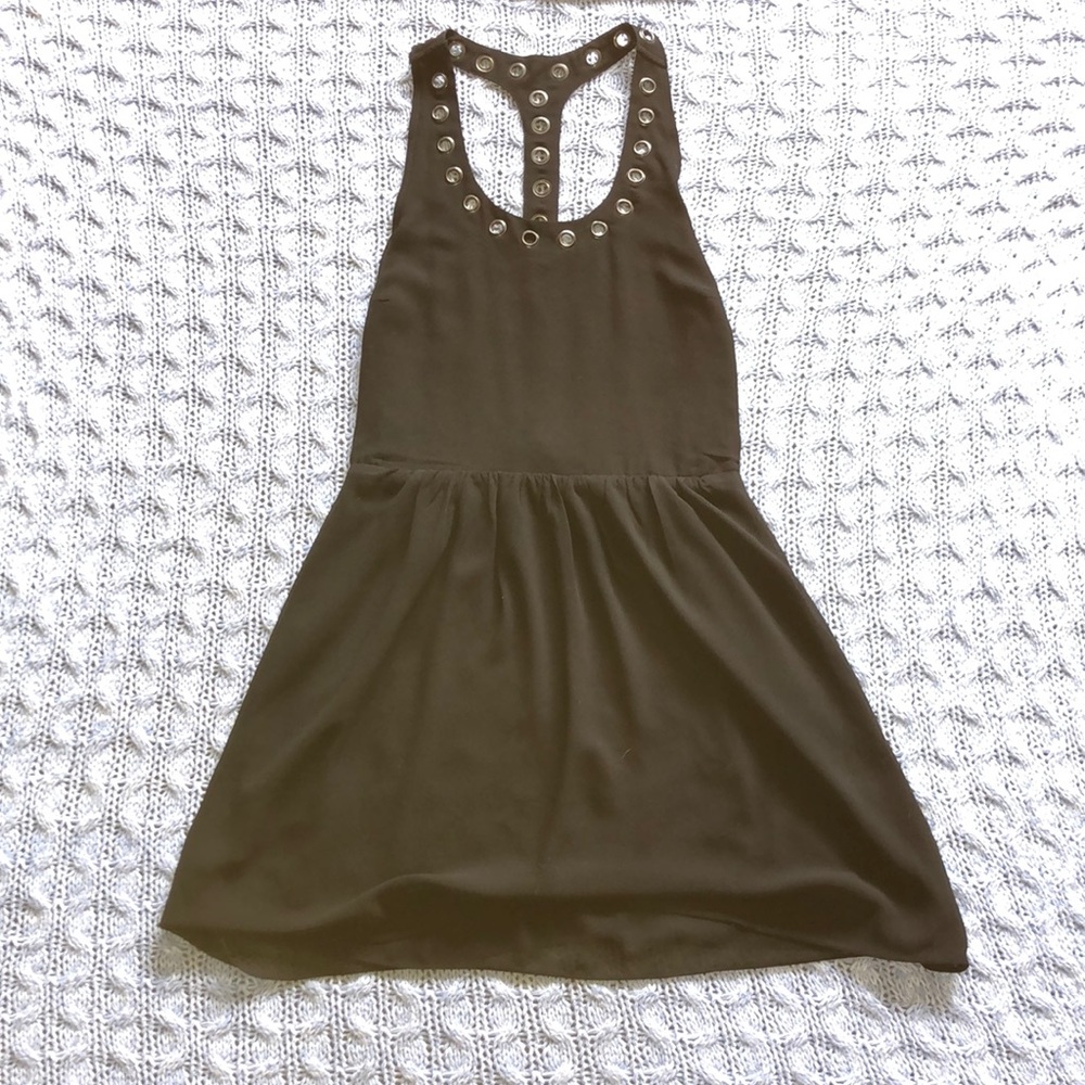 Cotton Candy black mini dress with metal loops